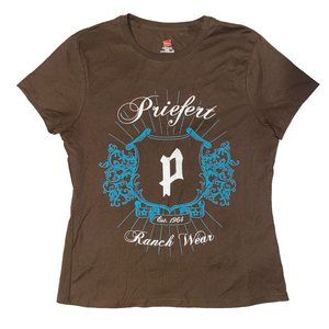 Priefert Trailers Ranch Wear Tshirt Womens Size M Brown Short Sleeve